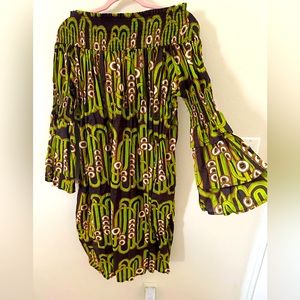 Multi Tribal Print Off The Shoulder Dress OS